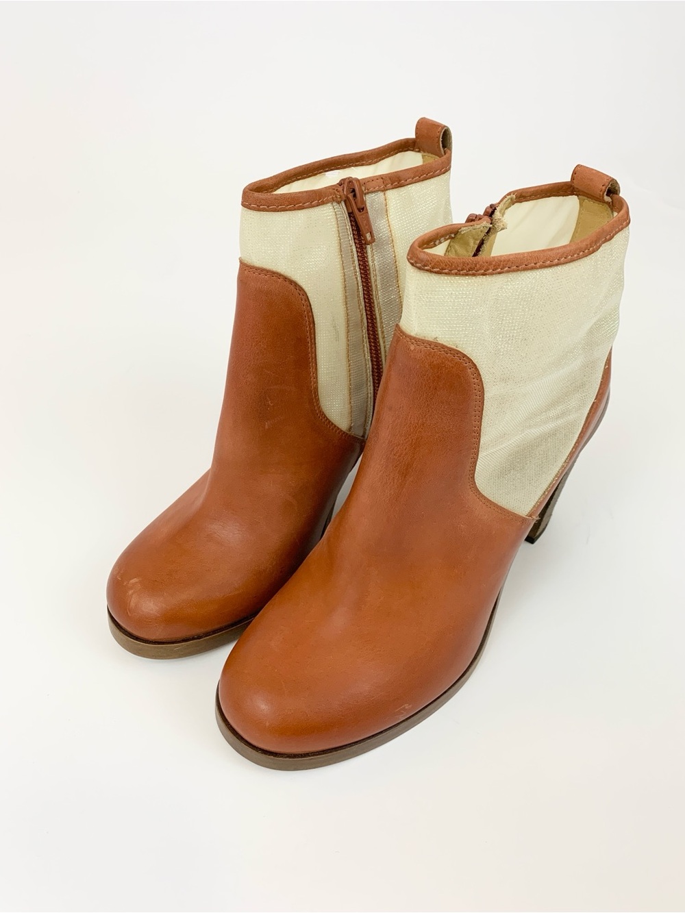 MM6 Maison Martin Margiela Cognac Leather and Iridescent Mesh Ankle Booties